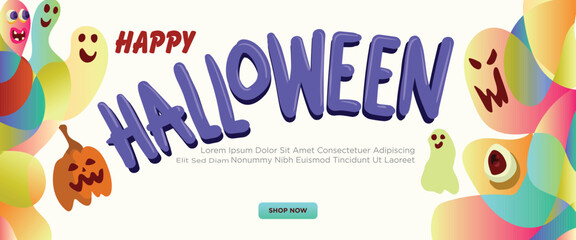 Halloween Creatures concept. abstract geometric liquid form. monster halloween with hand drawn banner template vector illustration.