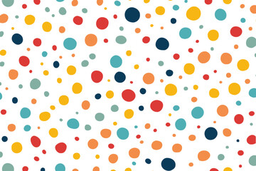 Seamless pattern with polka dots on a white background. Vector illustration featuring colorful circles, perfect for wallpaper, celebration decorations, and graphic art.