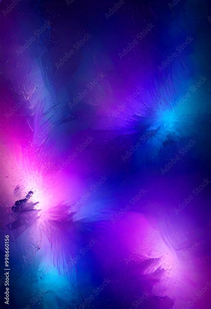 Poster a digital art piece featuring a vibrant abstract background with swirling patterns of purple, blue, 