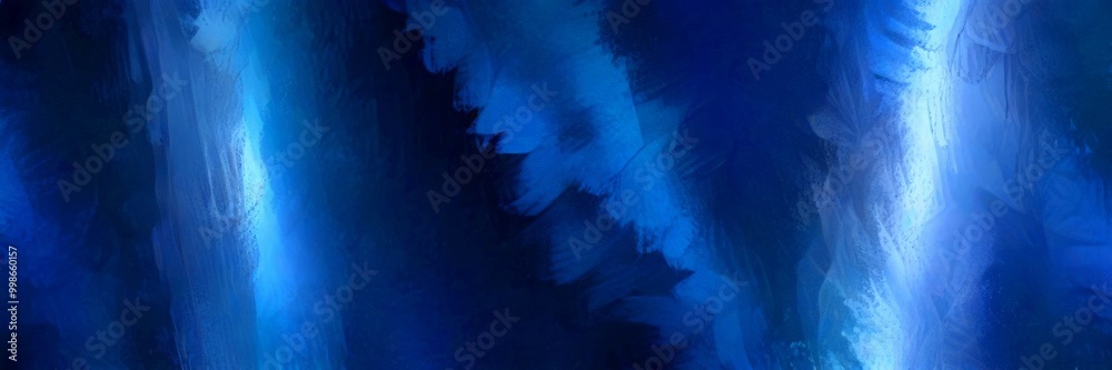 Poster a digital painting featuring a dark blue background with a gradient effect, creating a sense of depth and movement