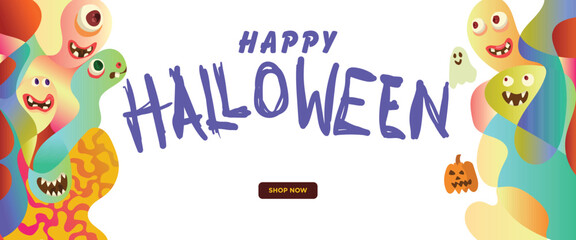 Spooky Monster Heads for Halloween concept. abstract geometric liquid form. monster halloween with hand drawn banner template vector illustration.