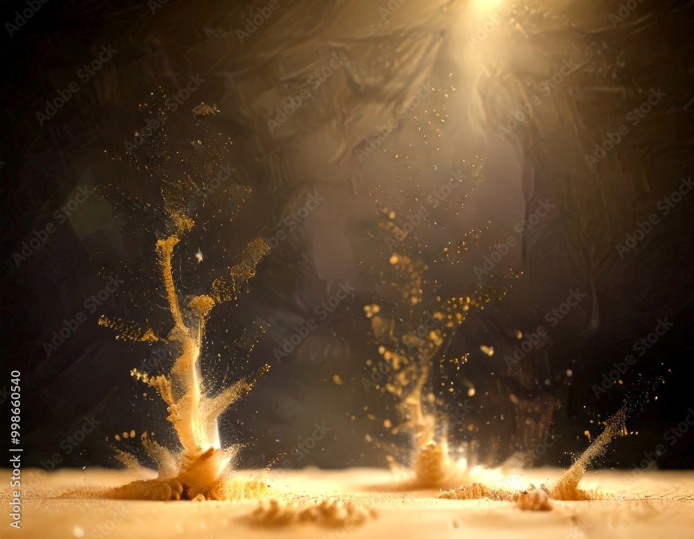Aufkleber a dramatic scene of sand particles being forcefully displaced, creating a dynamic and visually strik