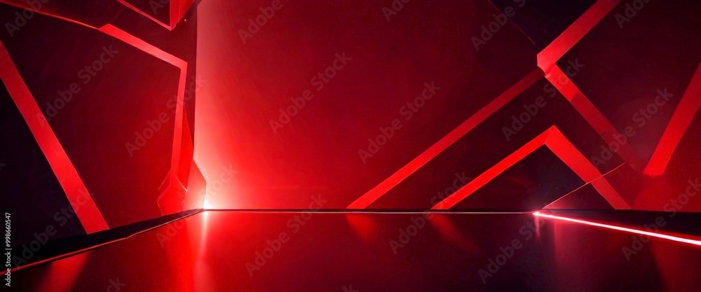 Aufkleber a futuristic interior space with a geometric design, featuring red and black lines and a glowing red