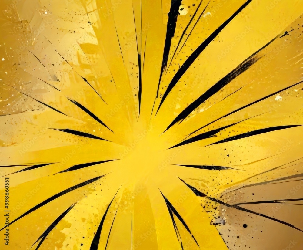 Fototapete a vibrant abstract composition of yellow and black lines radiating outwards from a central point, creating a dynamic and energetic visual effect