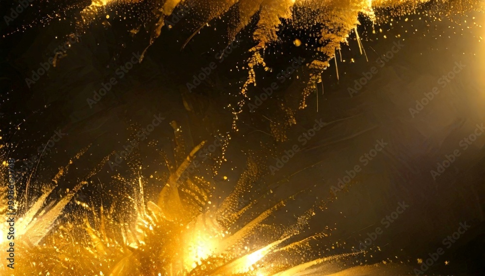 Aufkleber a dynamic scene of golden particles or specks scattered across a dark background, creating a sense of movement and energy