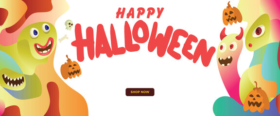 Monster Madness Halloween Party concept. abstract geometric liquid form. monster halloween with hand drawn banner template vector illustration.