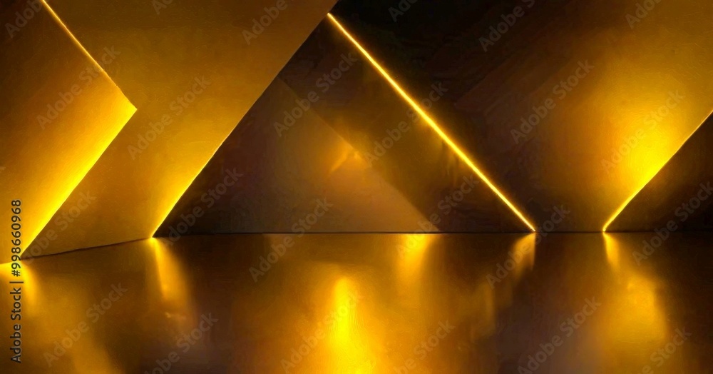 Leinwandbilder a dark room with a geometric pattern of intersecting lines and triangles, creating a sense of depth and movement The lines and triangles are illuminated with a warm yellow