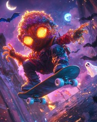 Obraz premium Halloween concept with character on skateboard.