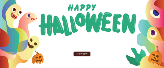 Creepy Monster Shadows Halloween concept. abstract geometric liquid form. monster halloween with hand drawn banner template vector illustration.