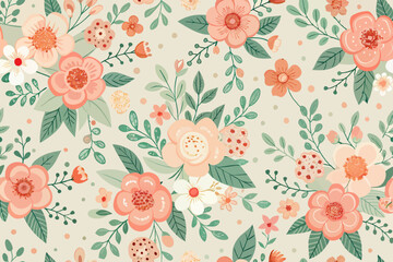 Romantic Vintage Floral Pattern with Pastel Color Palette