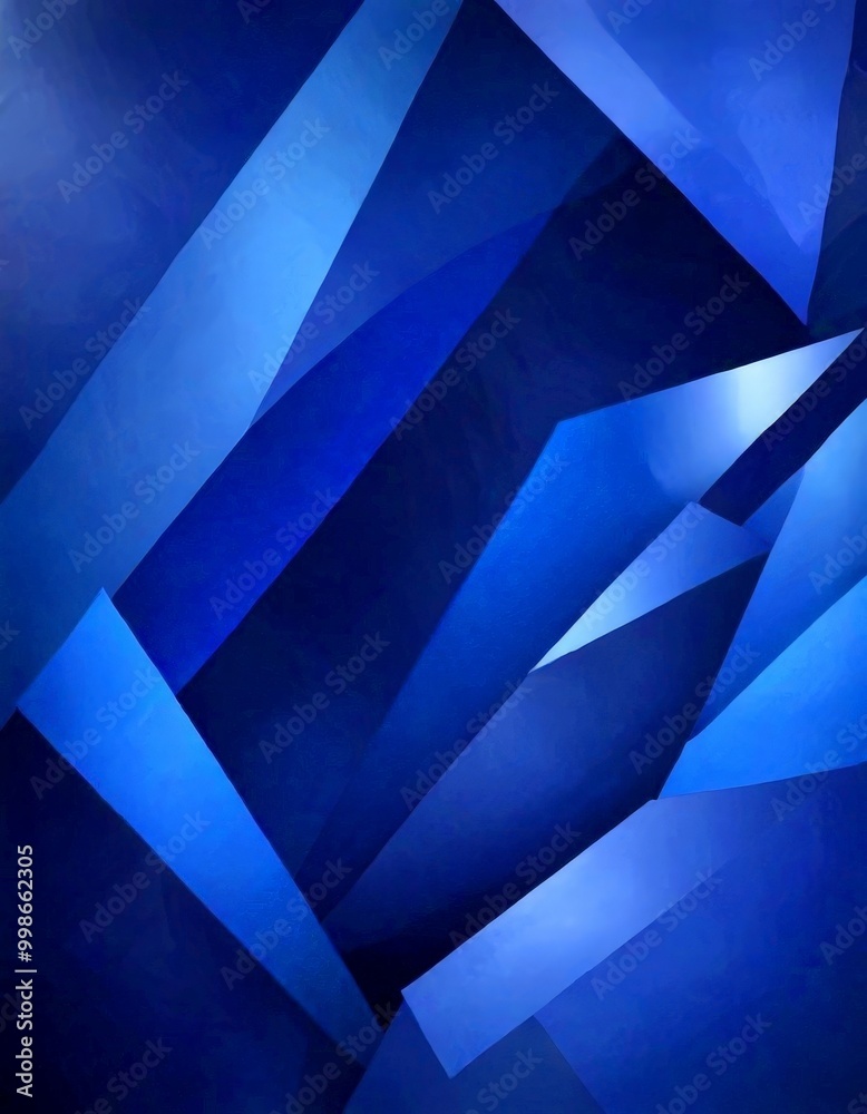 Poster a complex arrangement of intersecting blue and white lines, creating a visually striking abstract pattern