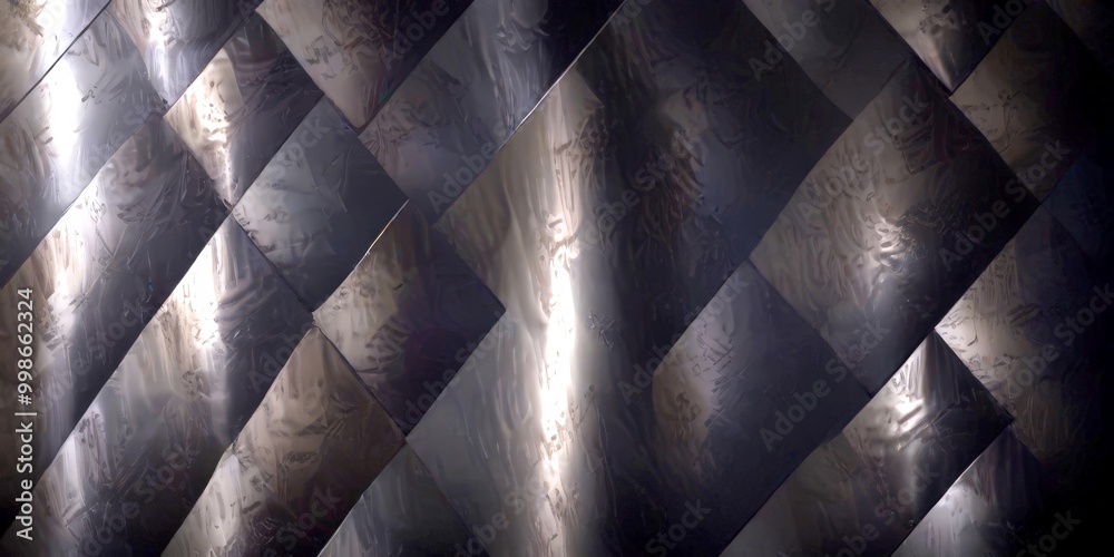 Aufkleber a close-up view dark, metallic surface with a repeating pattern of diamond-shaped panels the panels 