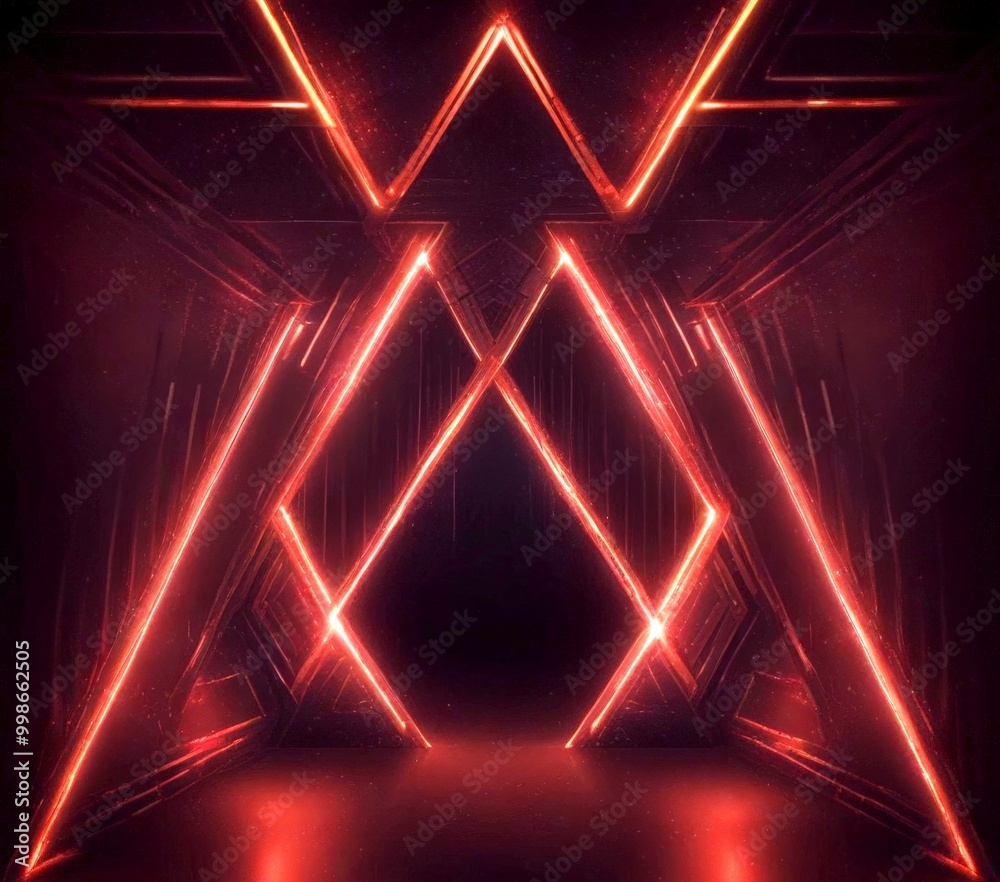 Fototapete a dark, abstract scene with a geometric pattern of intersecting lines and triangles, creating a sense of depth and dimension The predominant colors are red