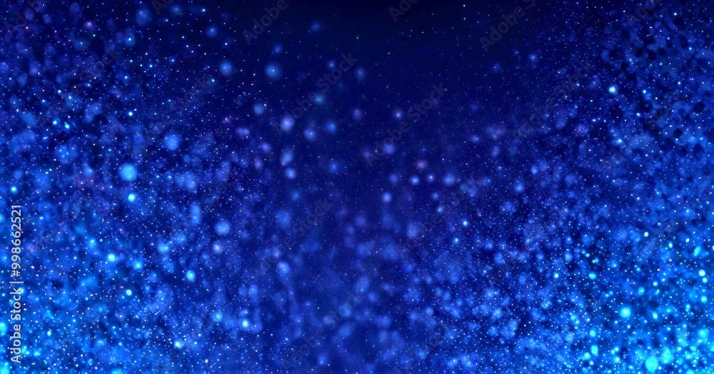 Poster a dark blue background with numerous small, glowing dots scattered throughout, creating a sense of d