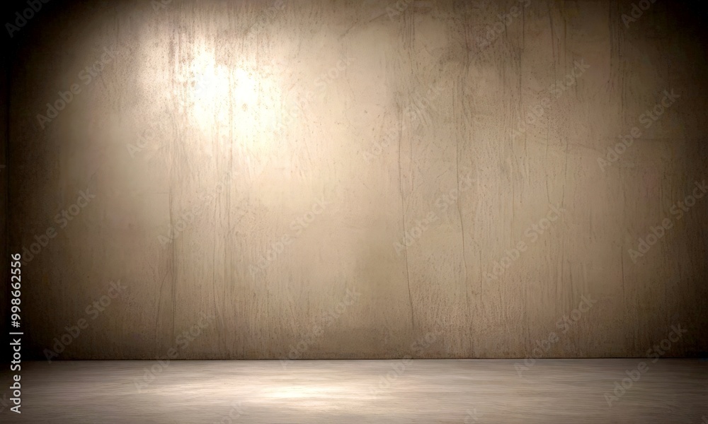 Aufkleber a dark, empty room with a concrete wall and a concrete floor, illuminated by a single light source o