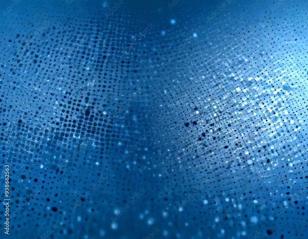 Poster a close-up view textured surface with a pattern of small dots or dots, creating a sense of depth and dimensionality The color palette is predominantly blue and gray,