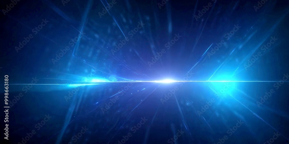 Poster a futuristic, abstract scene with a blue and white gradient background, a bright light source, and a