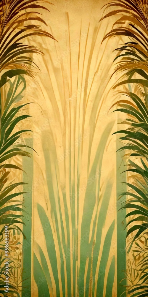 Poster a textured, abstract background with a gradient of light and dark green, resembling a tropical or jungle-like setting The does not contain any discernible text