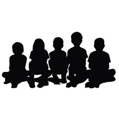 
Group of sitting children  silhouette vector illustration