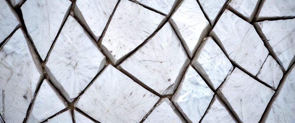 Poster a close-up view white marble surface with a geometric pattern of intersecting diagonal lines, creating a sense of depth and texture
