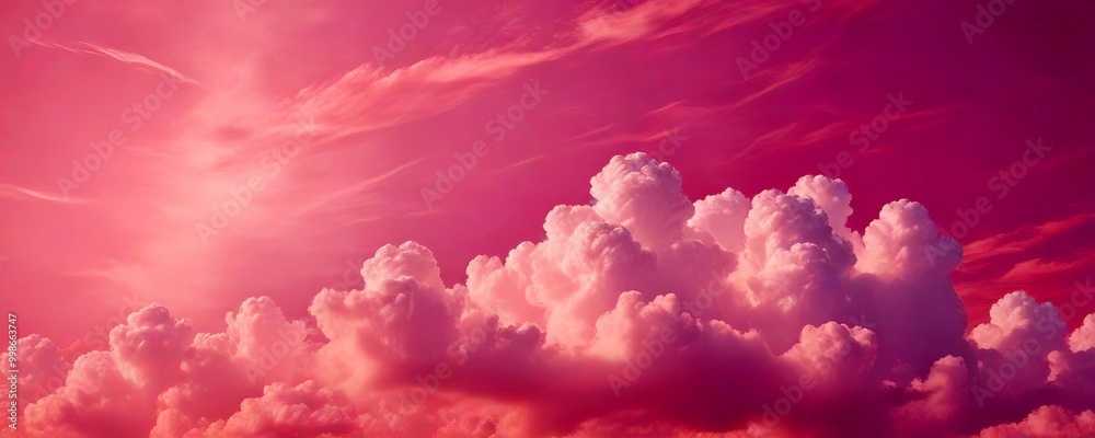 Aufkleber a vibrant pink sky with fluffy white clouds, creating a serene and dreamy atmosphere