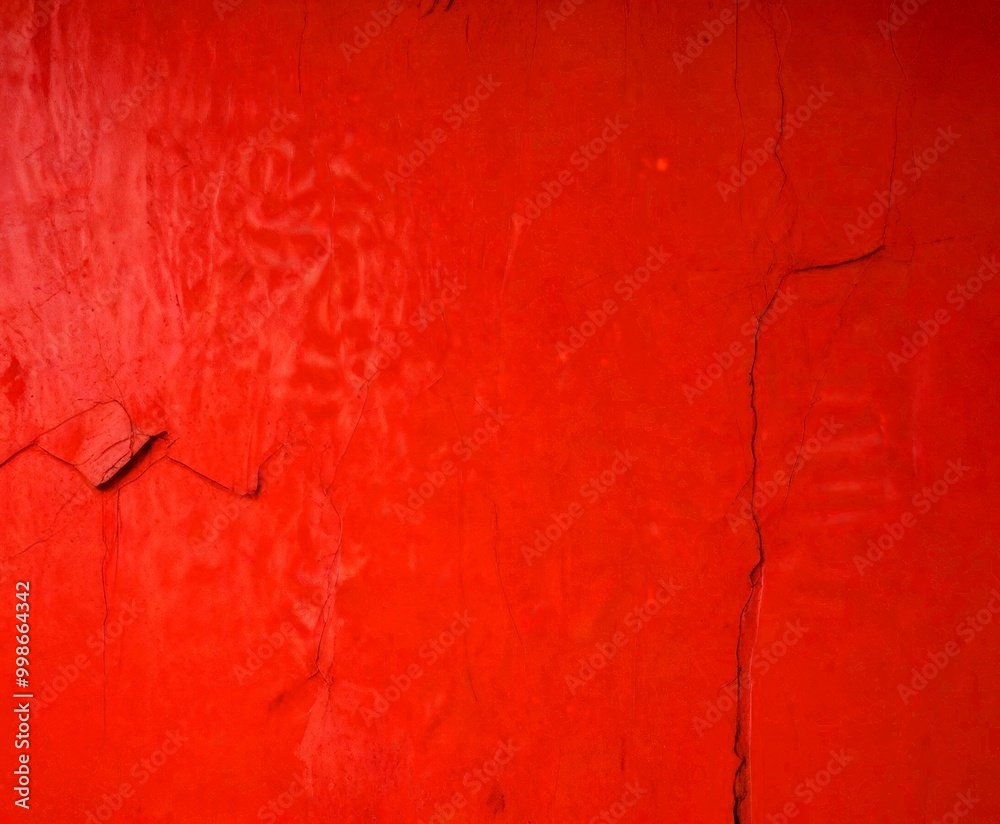 Aufkleber a close-up view red, textured wall with visible cracks and peeling paint, creating a rough, aged app