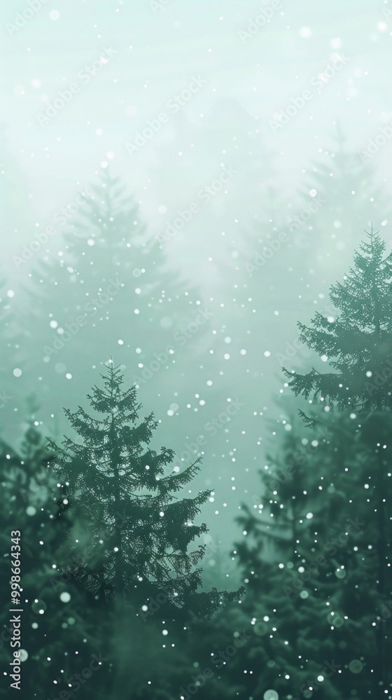 Poster a snowy forest with trees covered in snow