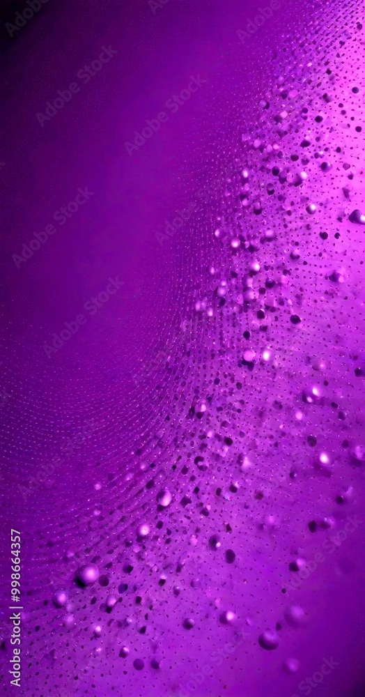 Poster a close-up view purple surface with numerous water droplets scattered across it, creating a textured