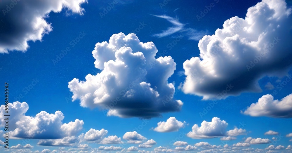 Poster a vast expanse of fluffy white clouds fills the sky, with a few wispy clouds scattered across the ho