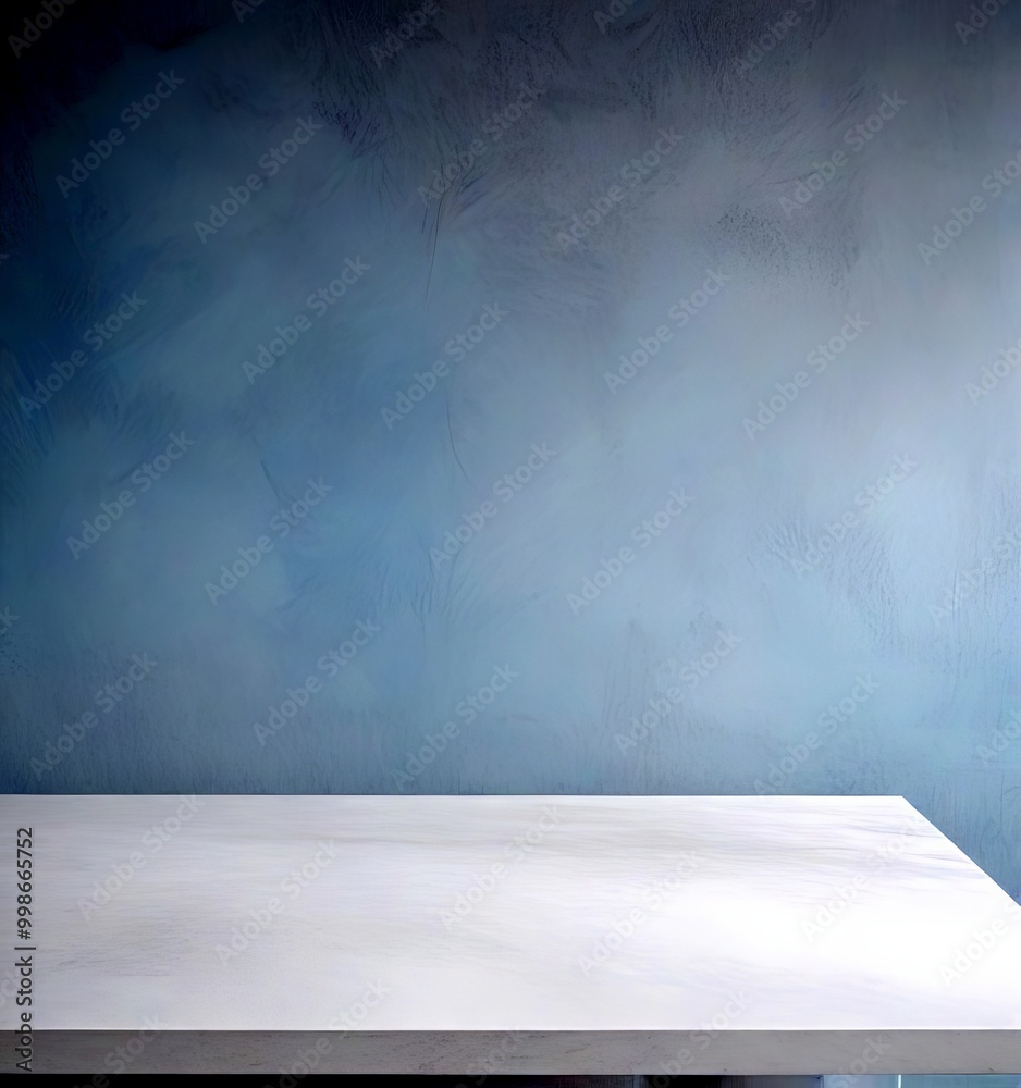 Poster a white table sits against a gray wall, creating a minimalist and serene atmosphere