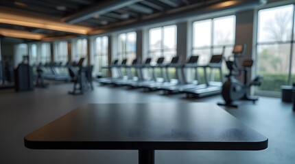 Black Table in Blurred Modern Gym