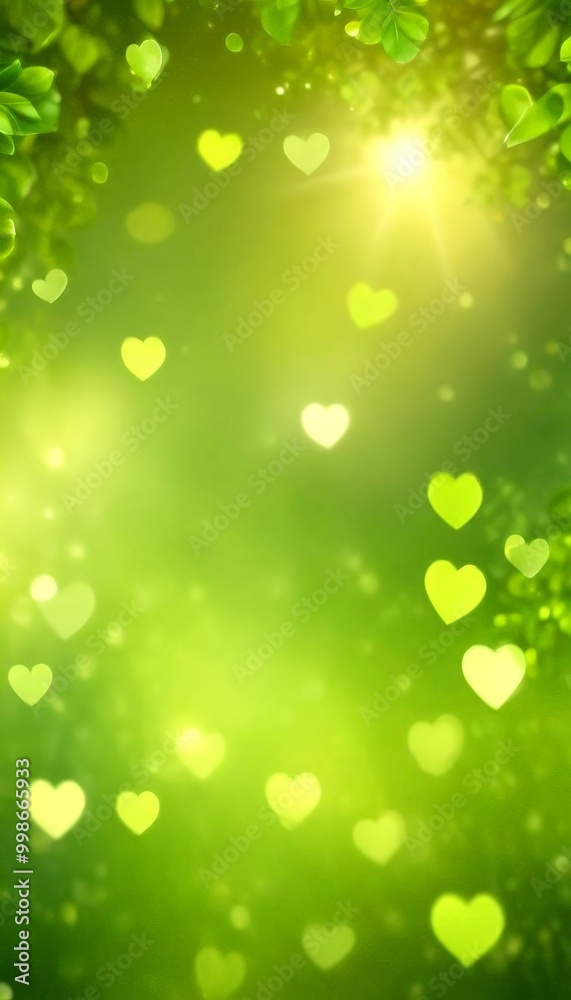 Poster a blurred green background with numerous small, glowing heart shapes scattered throughout, creating 