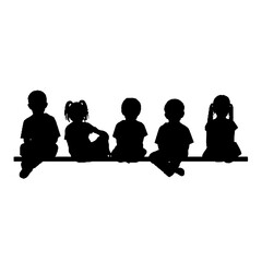 Group of sitting children  silhouette vector illustration