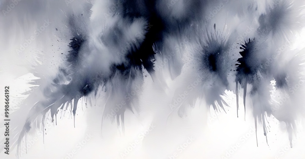 Poster Abstract art featuring a dark, moody color palette with splashes of color and texture, creating a sense of movement and energy