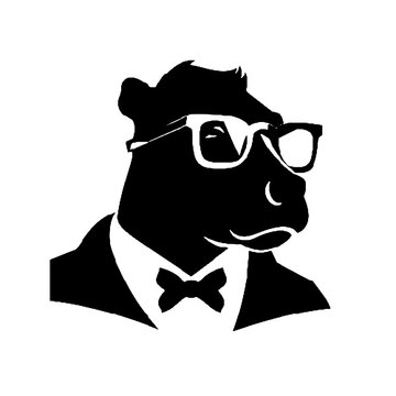 recommend clip art: hippo wearing glasses and tie  silhouette vector illustration