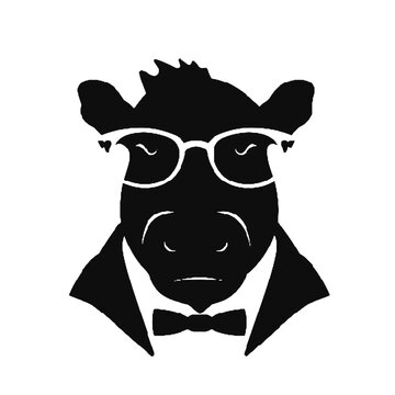 recommend clip art: hippo wearing glasses and tie  silhouette vector illustration