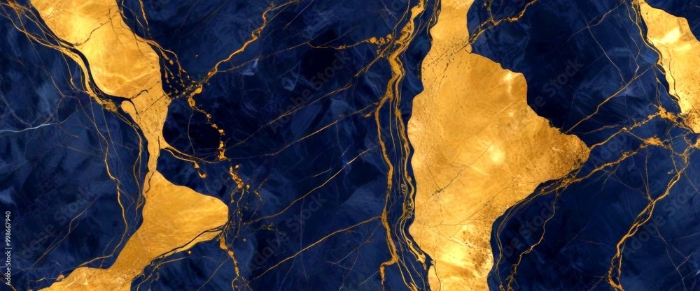 Poster a close-up view marble surface with a striking pattern of dark blue and gold hues the marble exhibit