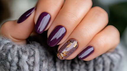 Bold purple nail art with glitter accents for chic spring style