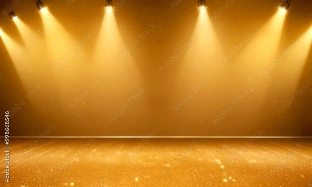Poster A dimly lit stage with a wooden floor and a spotlight shining down on it, creating a dramatic and atmospheric setting