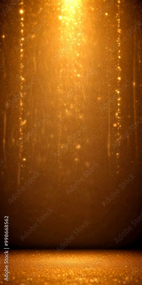 Aufkleber a dark, textured background with a gradient of golden hues, creating a sense of depth and dimension Suspended from the top are delicate strands of gold, their ends