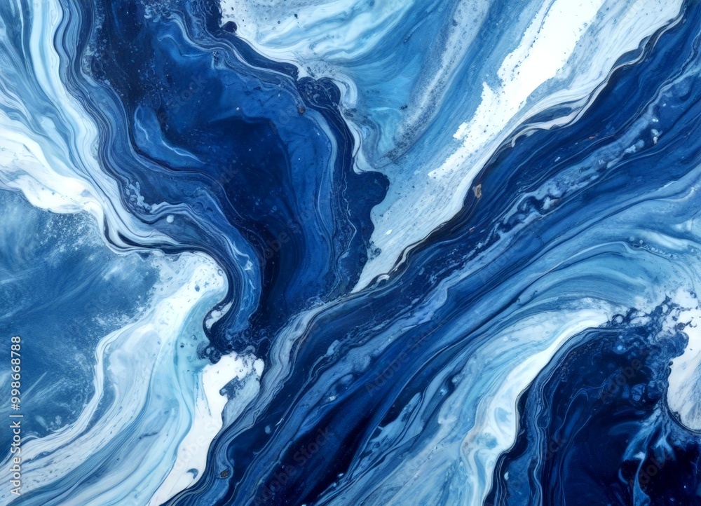 Poster a close-up view swirling, abstract pattern of blue and white colors, resembling the movement of wate