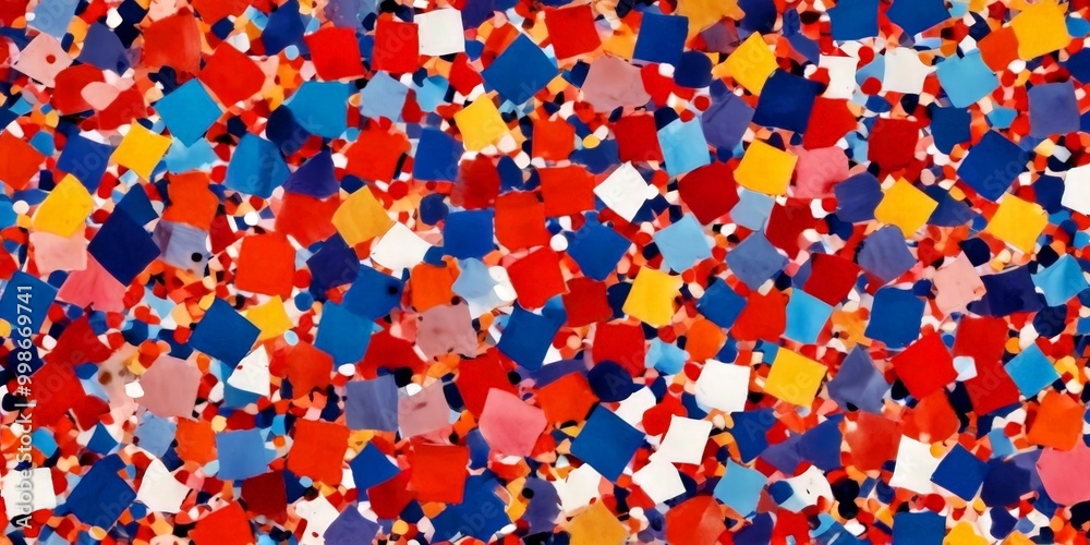 Leinwandbilder a vibrant abstract composition featuring overlapping square and rectangular shapes in a variety of bright colors, including red, blue, yellow, and white