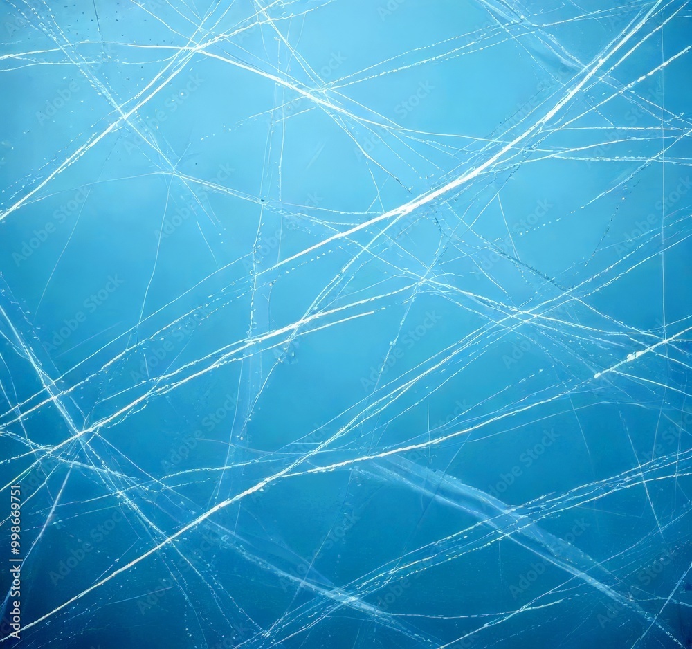 Poster a close-up view frozen surface, likely ice, with intricate cracks and lines that create a textured and abstract pattern
