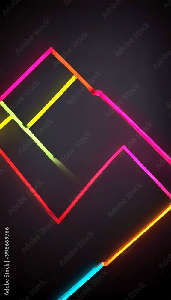 Aufkleber a dark background with a geometric pattern of intersecting neon lines in various colors, including red, orange, yellow, green, blue, and pink