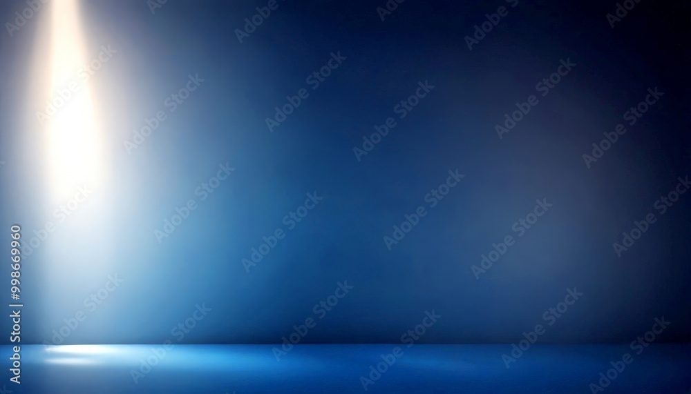 Poster a dramatic lighting setup with a spotlight on a dark blue background, creating a sense of depth and 
