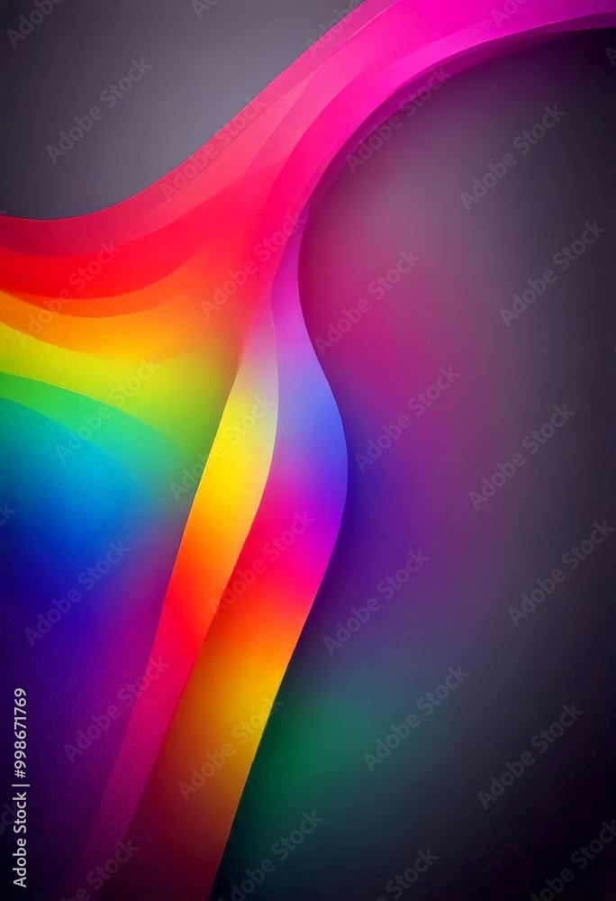 Poster a vibrant abstract composition with curved lines in a rainbow of colors, transitioning from red to o