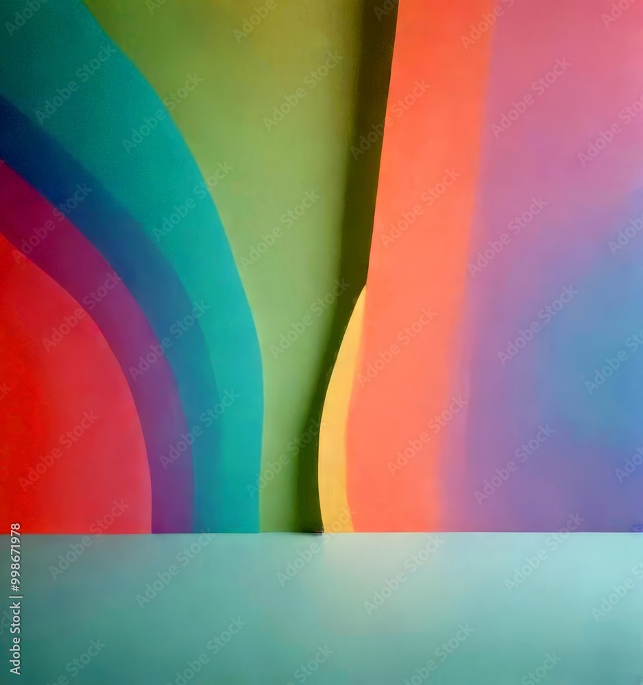 Poster a minimalist abstract composition with pastel-colored curved lines and a solid white background