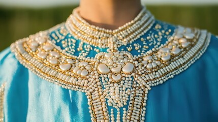 Obraz premium Eclectic russian embroidered clothing with bead details for cultural fashion