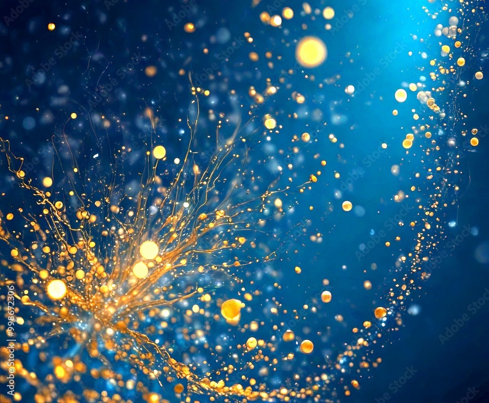 Aufkleber a digital art piece featuring a dark blue background with a multitude of small, glowing gold and whi