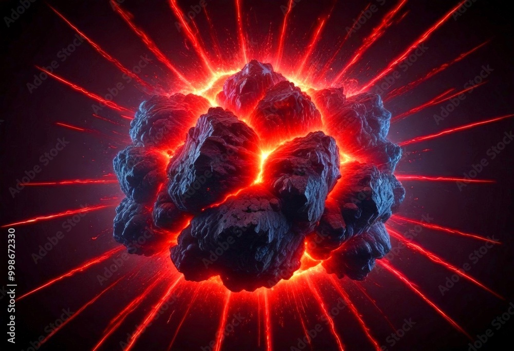 Poster a digital illustration large explosion with a bright orange and red burst of light and a dark gray r